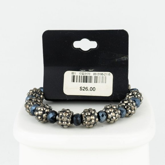 Sparkle Gunmetal Beaded Stretch Bracelet Dark Blue Grey Bay Studio New Navy - Picture 3 of 3